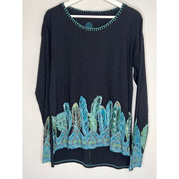 Double-D Ranch Handpainted Beaded Cotton Western Tunic Black/Blue Small - Picture 2 of 9